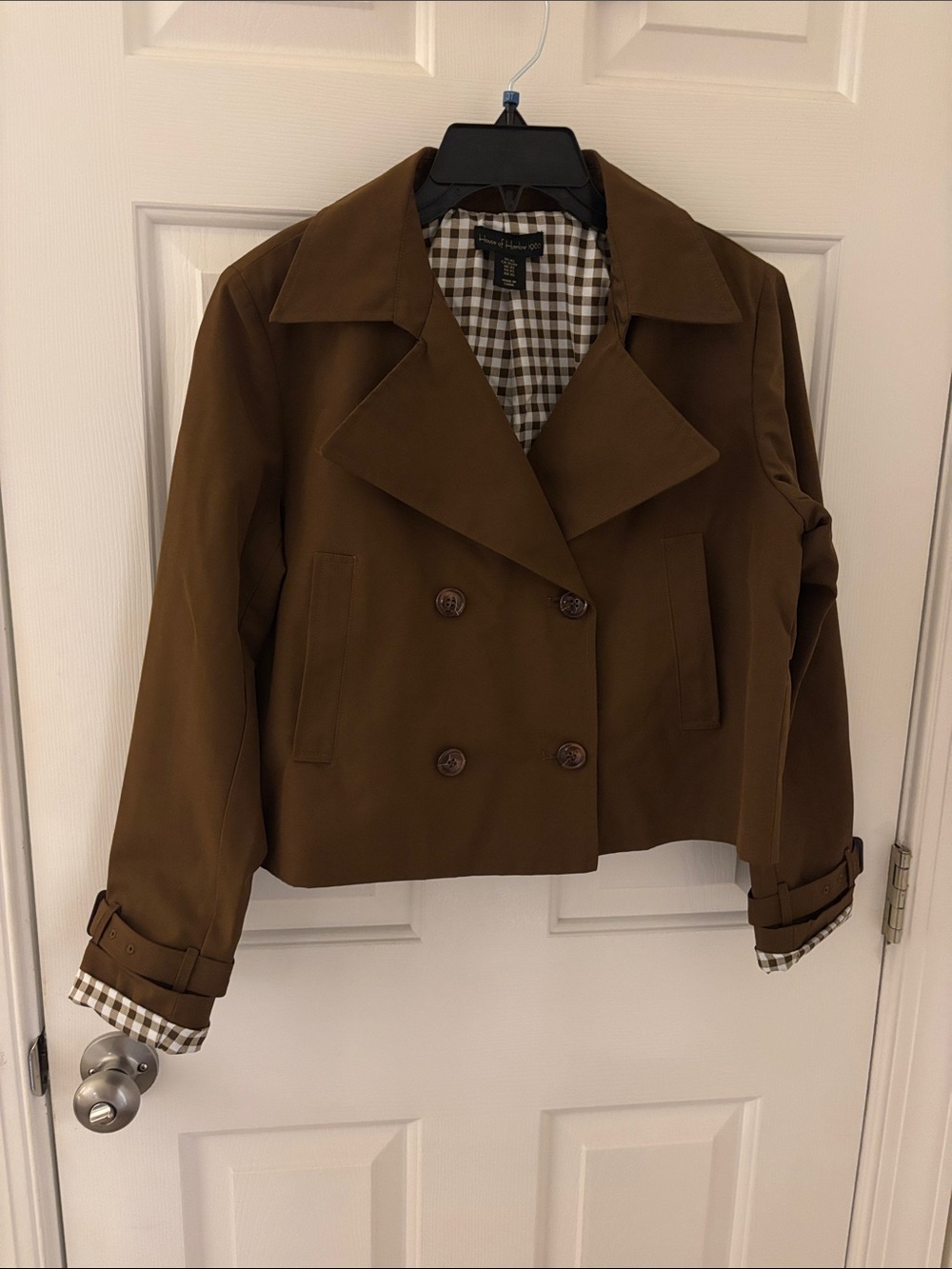 House of Harlow 1960 Brown Double-Breasted Cropped Pea Coat